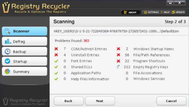 Окно программы Registry Recycler